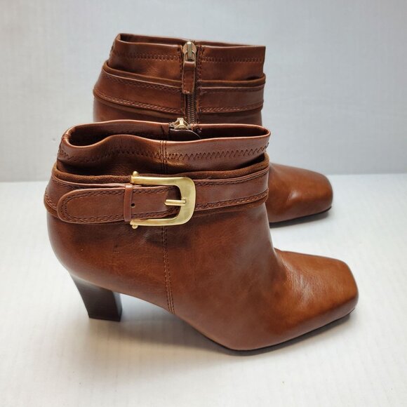 Franco Sarto Women's‎ 43855250 Tan Leather Square Toe Buckle Ankle Bootie Sz 6M - Picture 4 of 9